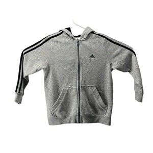Adidas Gray Full Zip Hoodie w/ Black Stripes Youth Size Small